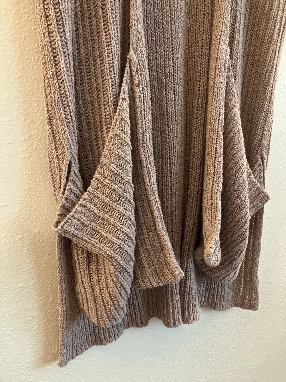 Free People Sleeveless Open Vest Cardigan Sweater Patch Pockets “Sloppy-Cardi”